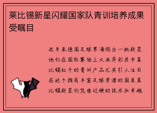 莱比锡新星闪耀国家队青训培养成果受瞩目